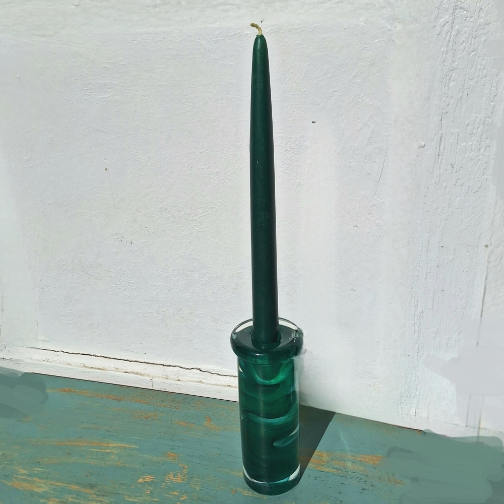 Hand Blown Art Glass Candle Stick Holder Teal Taper Candle artist made in Sweden - Picture 16 of 16